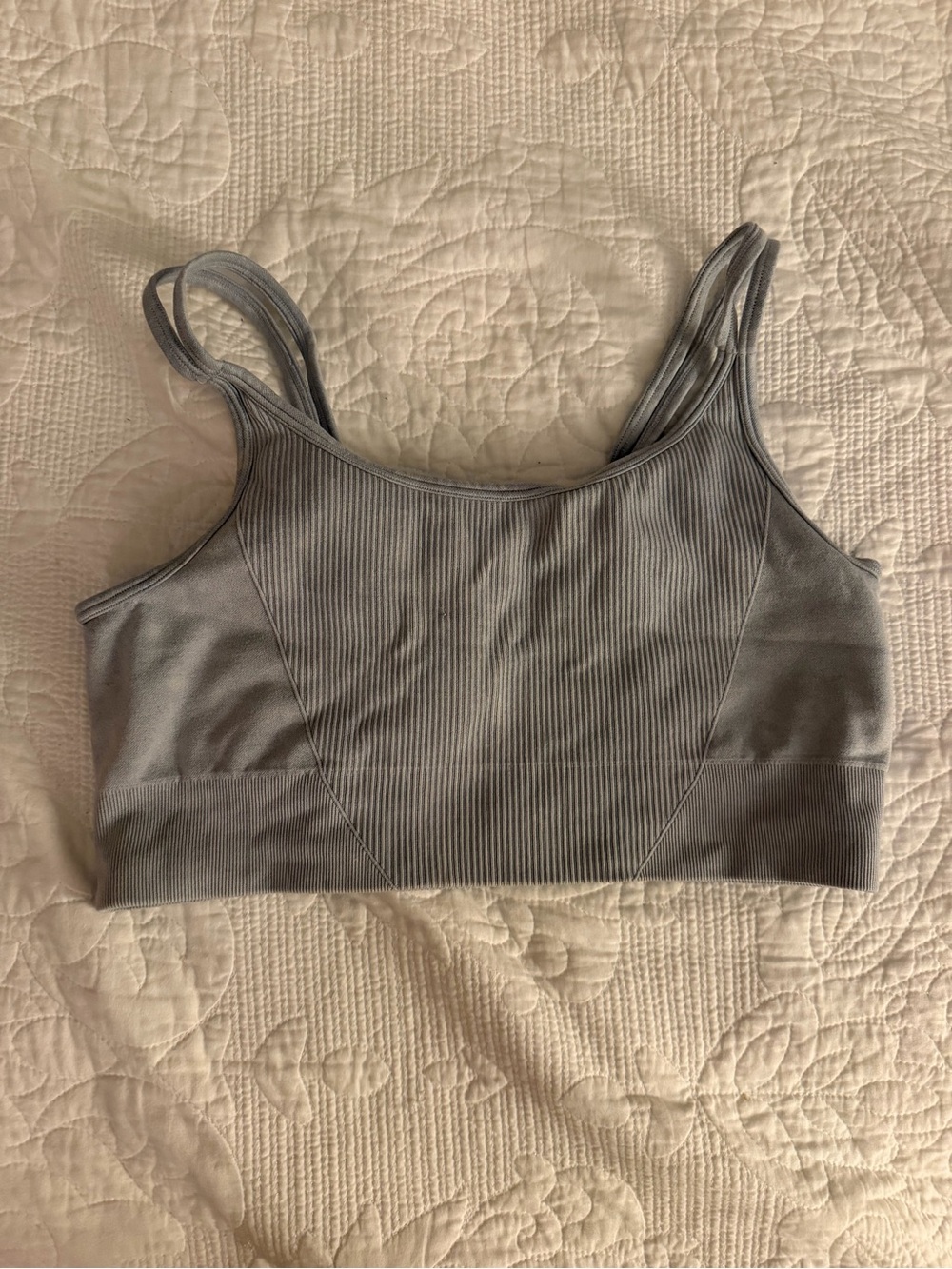 Yogalicious Ribbed Seamless Stretchy Tank Bralette in Light Gray